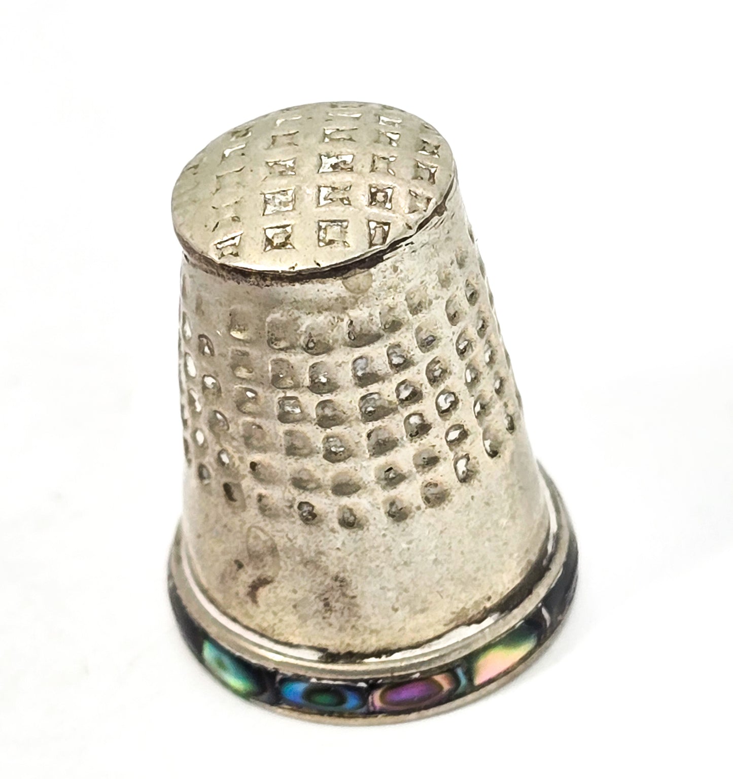 Mexico alpaca silver vintage embossed abalone shell sewing thimble