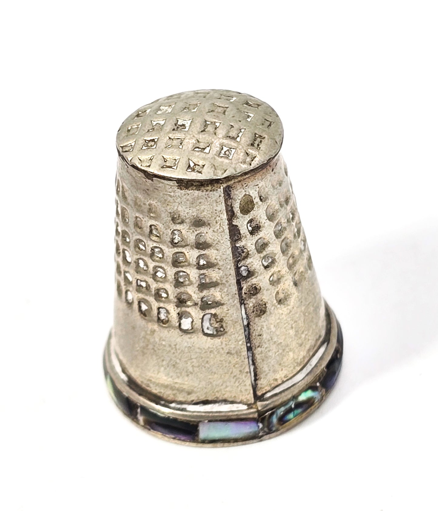 Mexico alpaca silver vintage embossed abalone shell sewing thimble