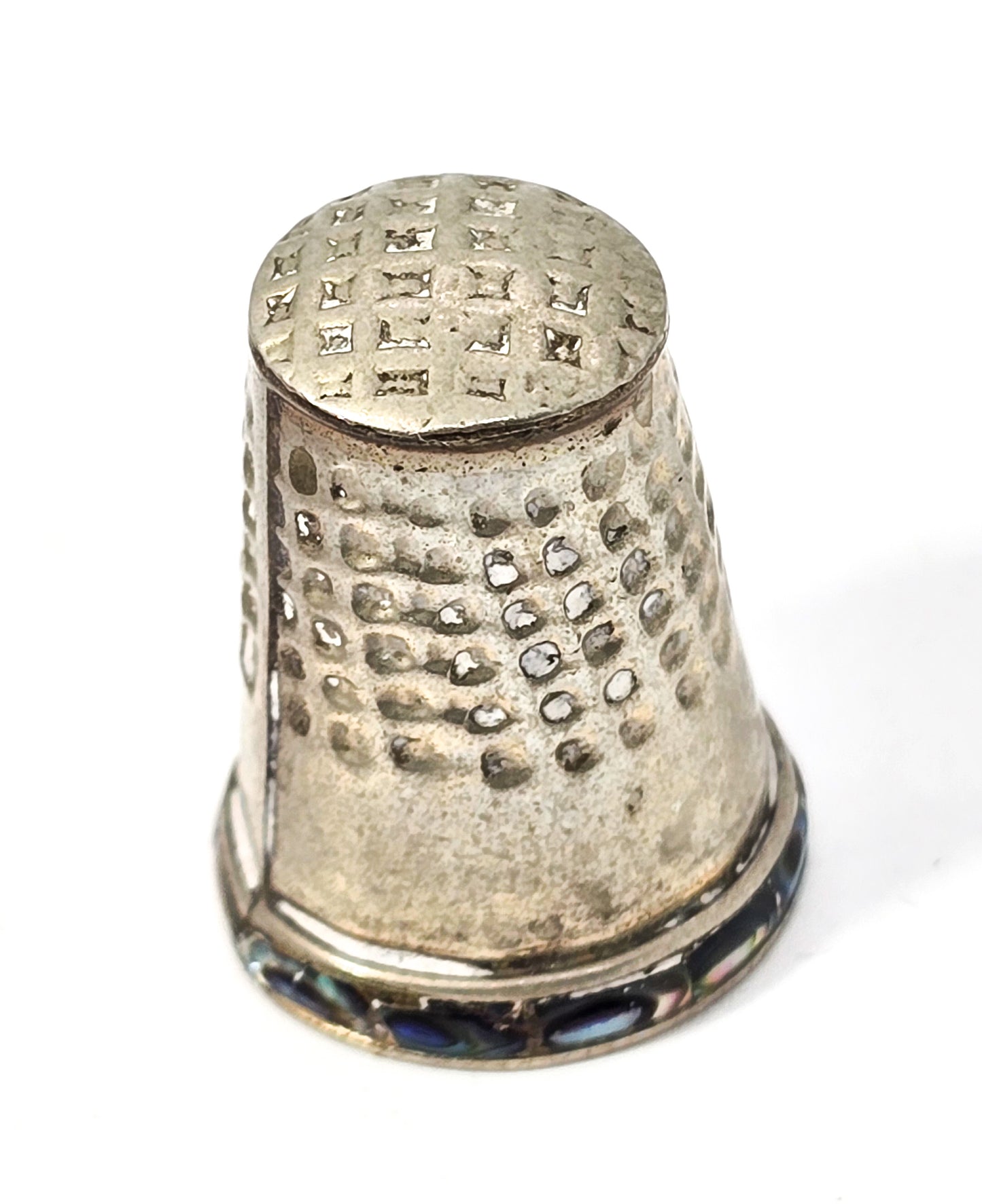 Mexico alpaca silver vintage embossed abalone shell sewing thimble