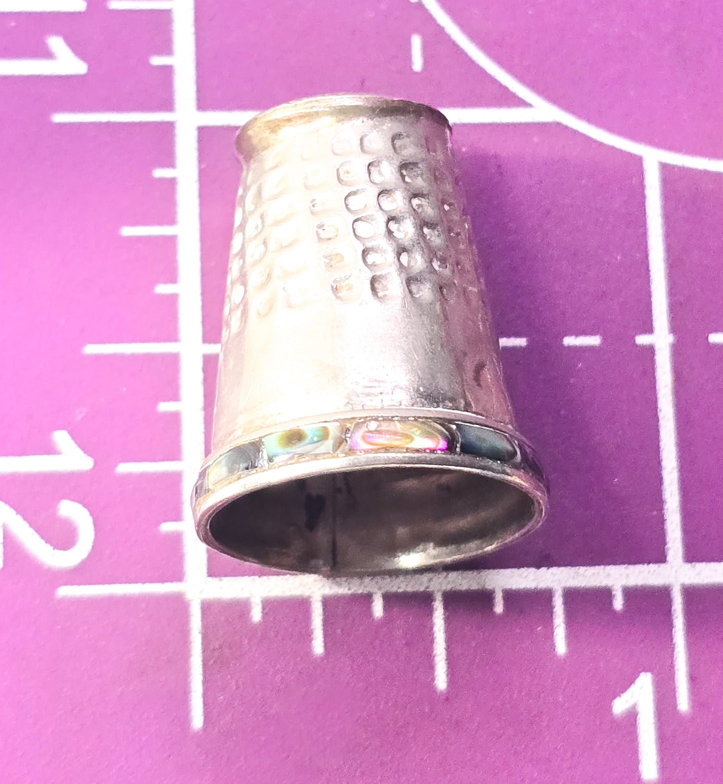 Mexico alpaca silver vintage embossed abalone shell sewing thimble