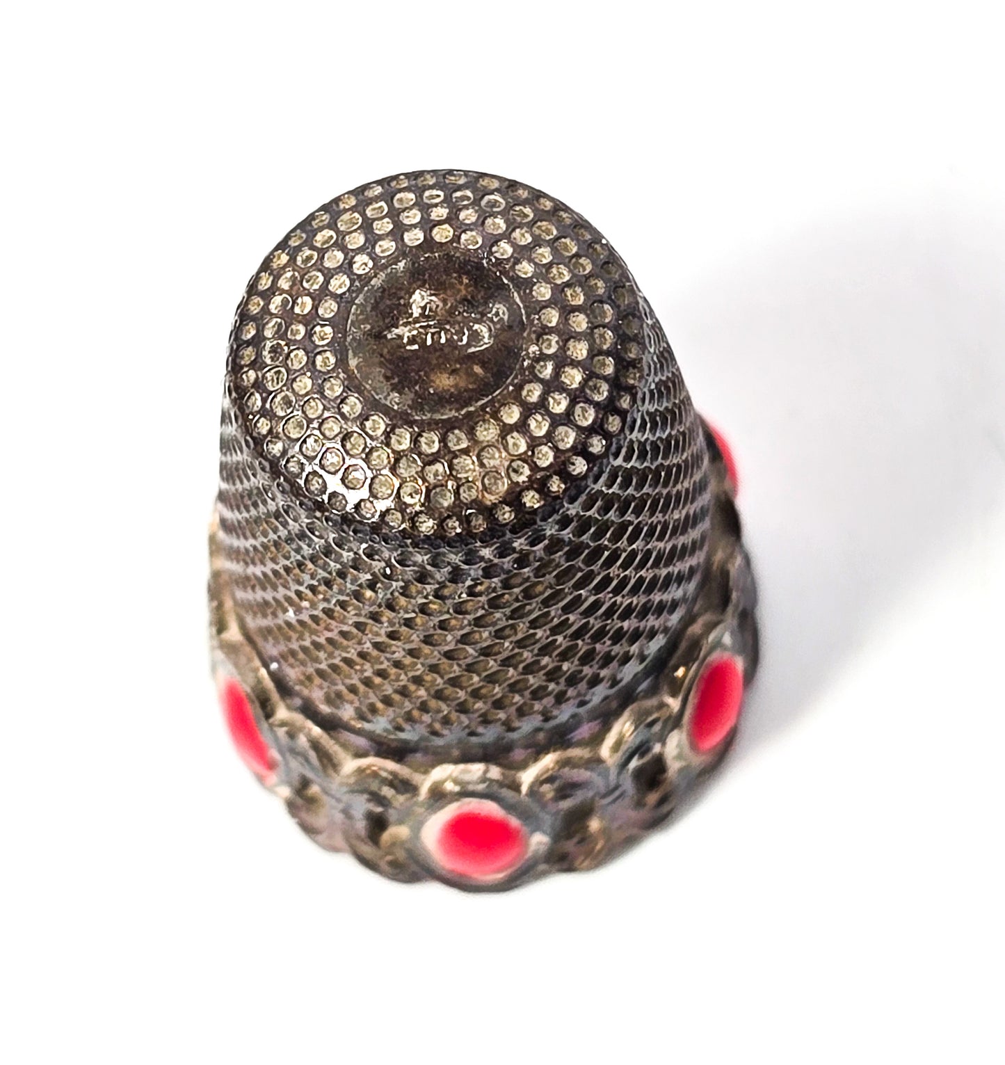 Italian red coral sterling silver 1900's collectable antique sewing thimble hallmarked