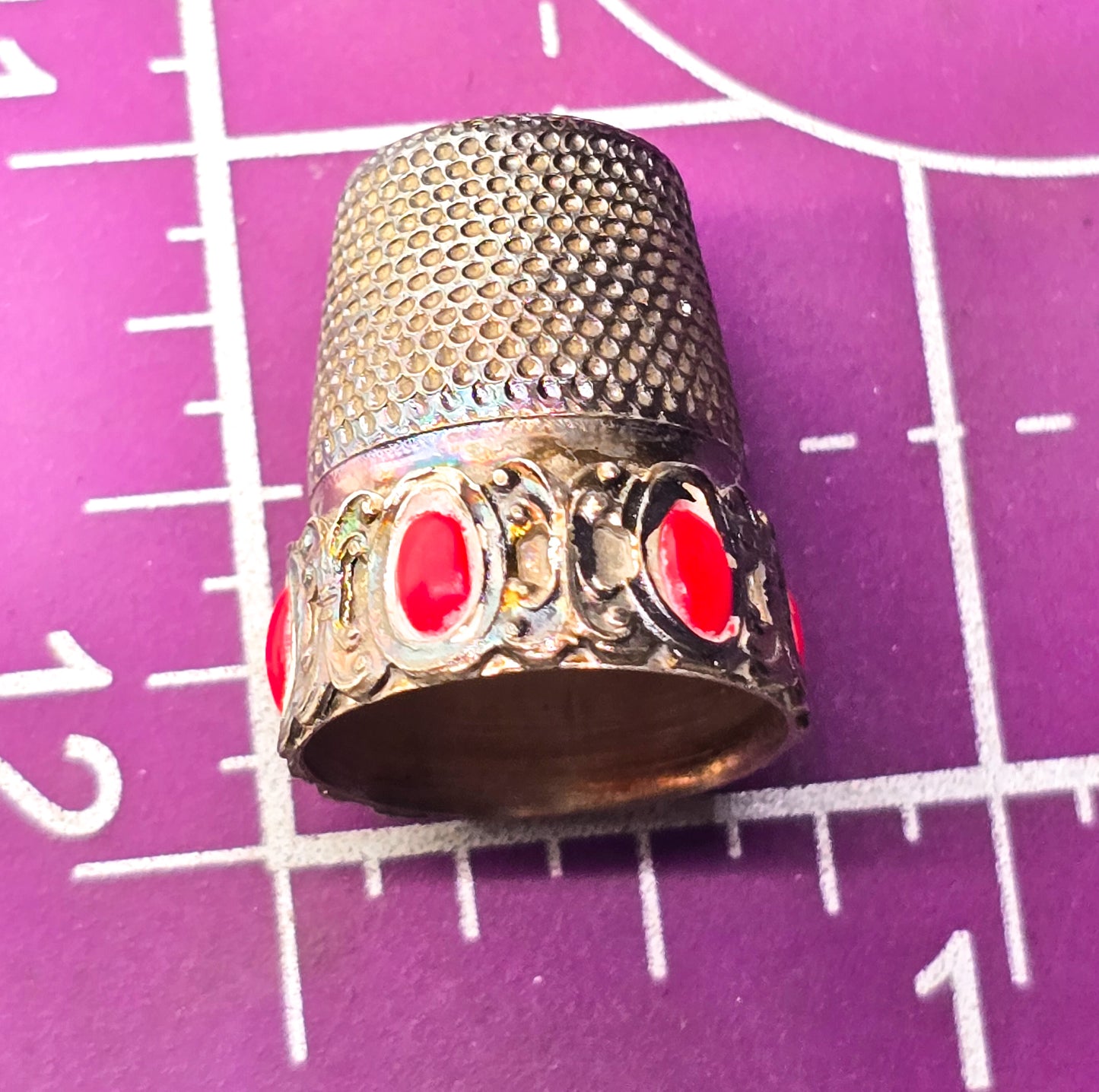 Italian red coral sterling silver 1900's collectable antique sewing thimble hallmarked