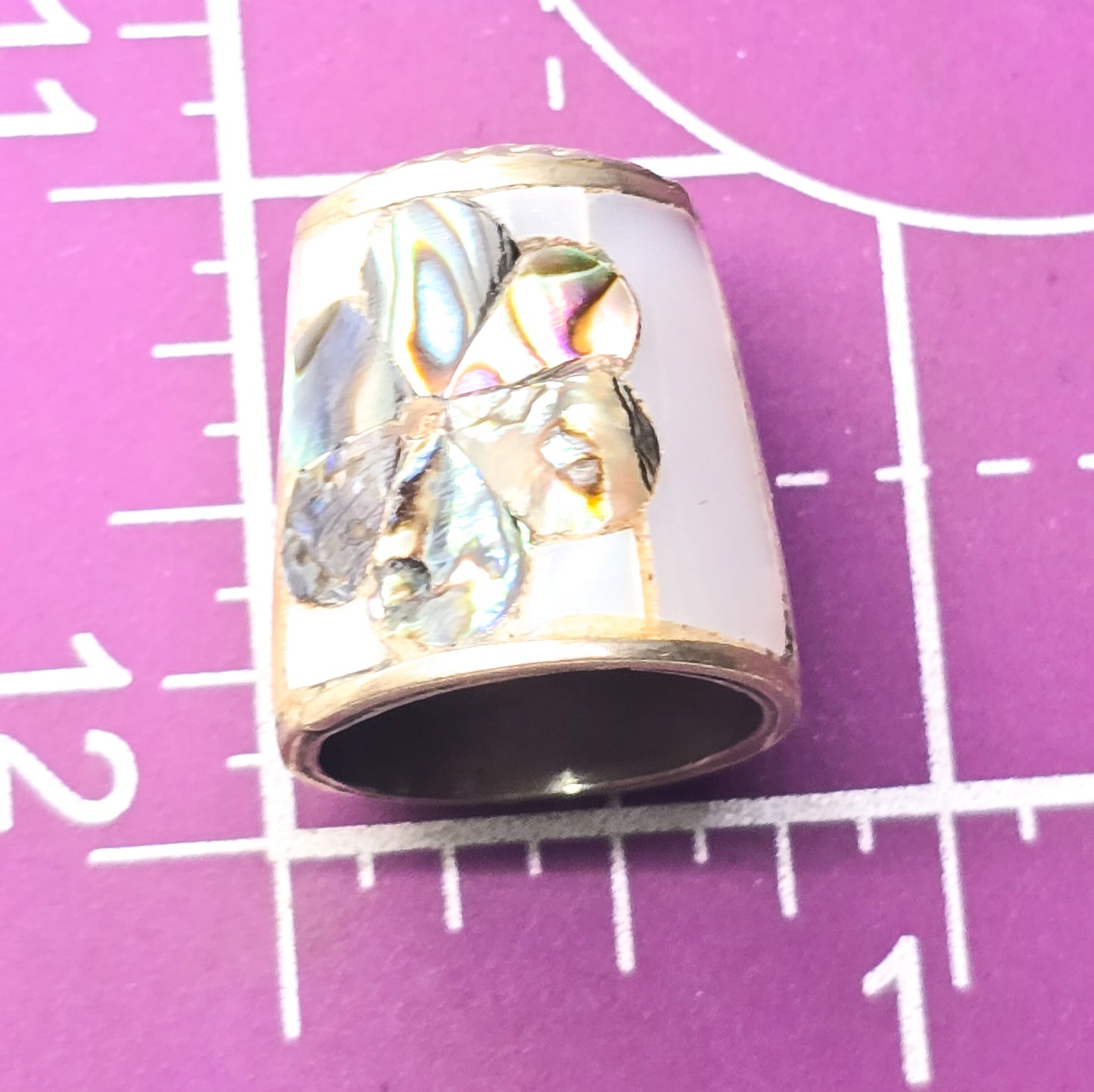 Alpaca silver vintage flower abalone shell MOP mother of pearl sewing thimble