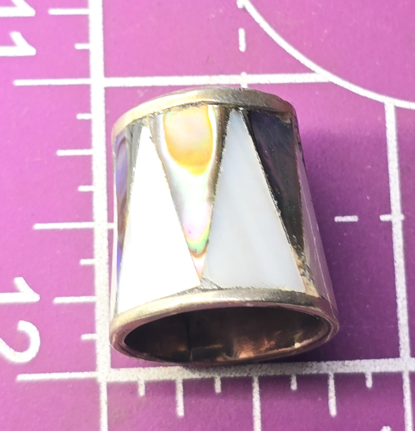 Alpaca silver vintage abalone shell MOP mother of pearl banded sewing thimble