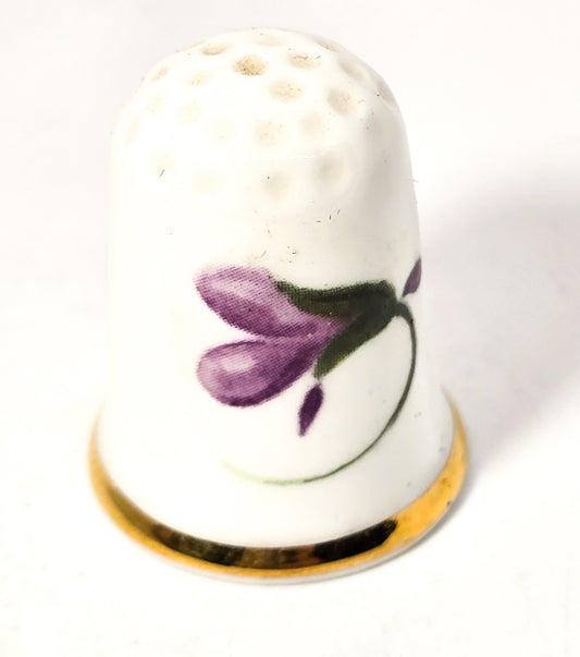 Oakley Fine Bone China Made in England vintage purple flower sewing thimble