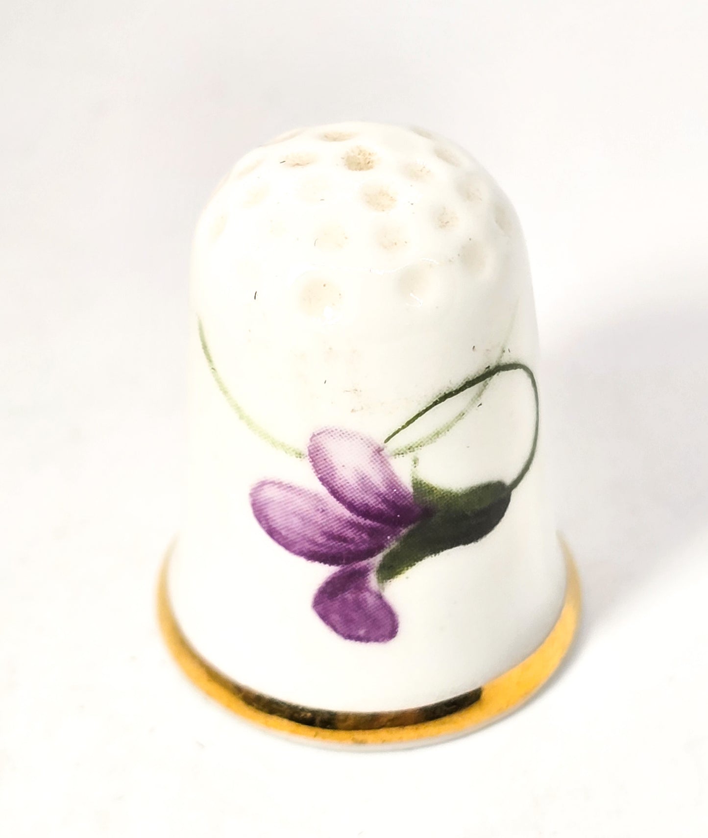 Oakley Fine Bone China Made in England vintage purple flower sewing thimble