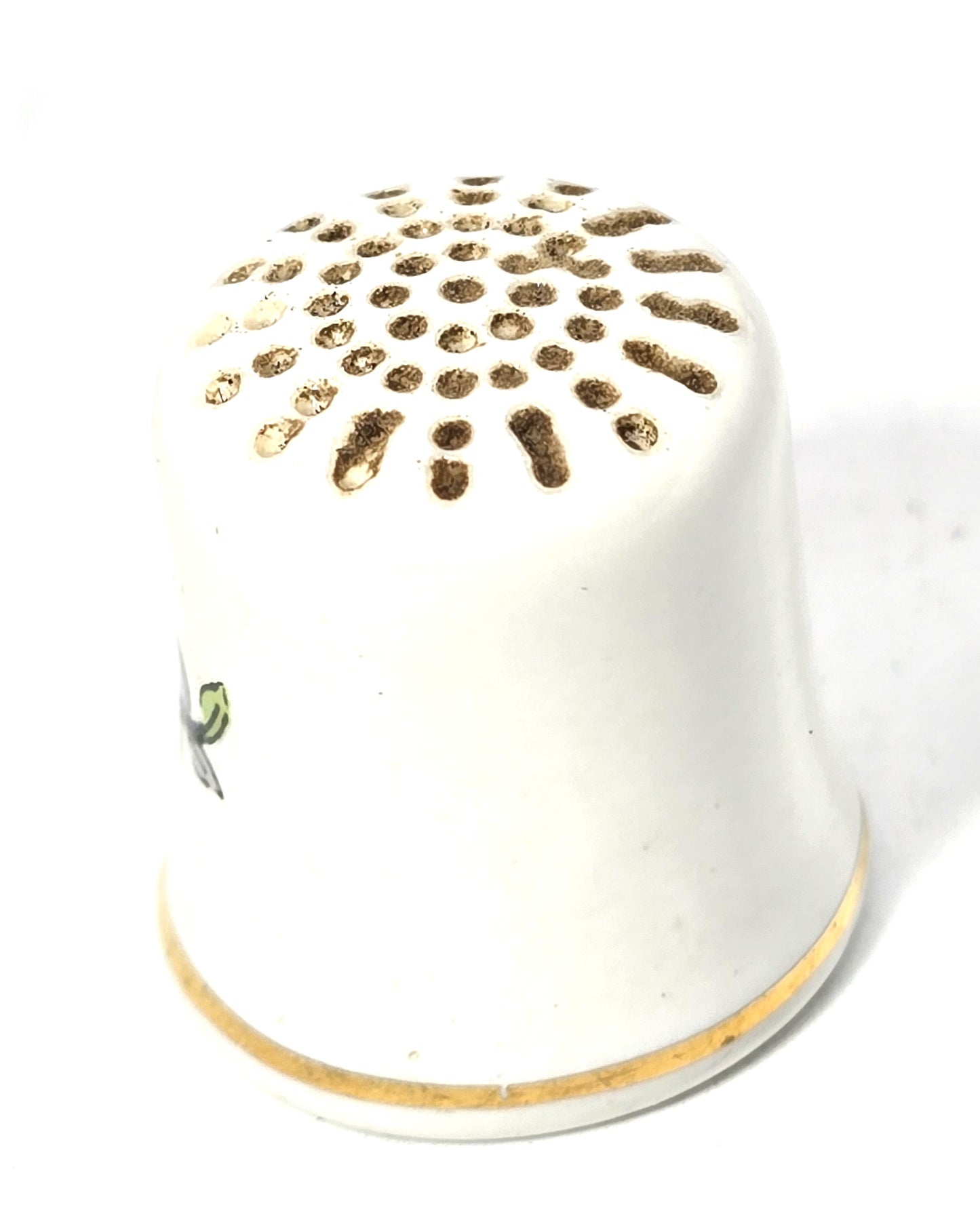 Folk Art Retro Flower gold rimmed China vintage sewing thimble