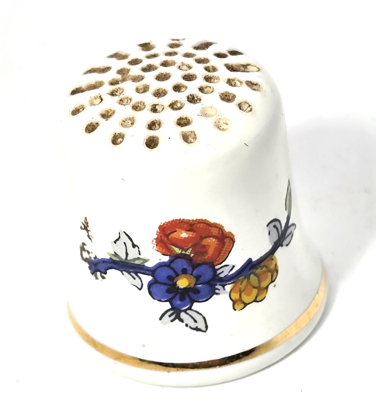 Folk Art Retro Flower gold rimmed China vintage sewing thimble