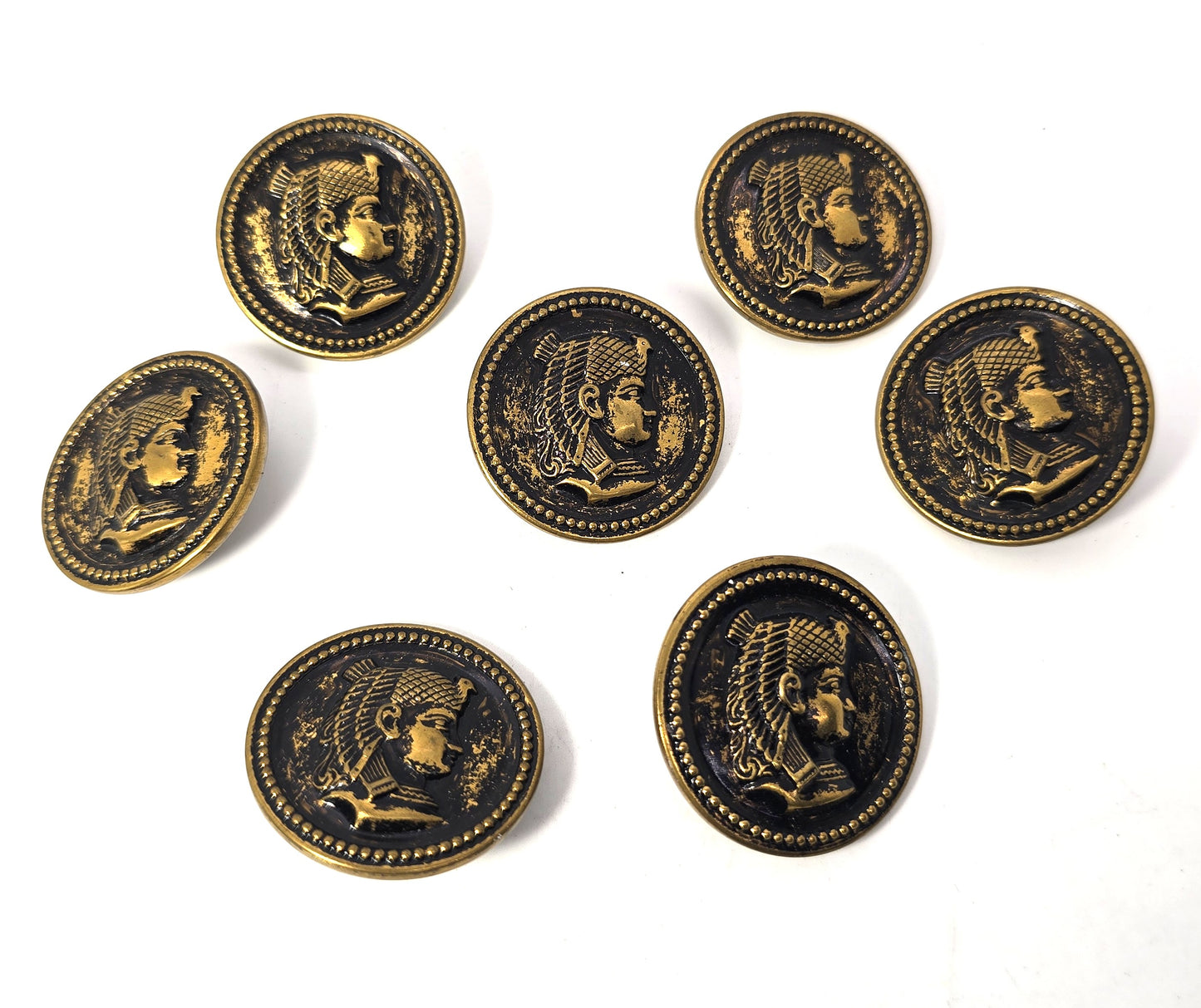 Art DecoEgyptian Revival King Tut Pharoah antique Brass set of 7 buttons