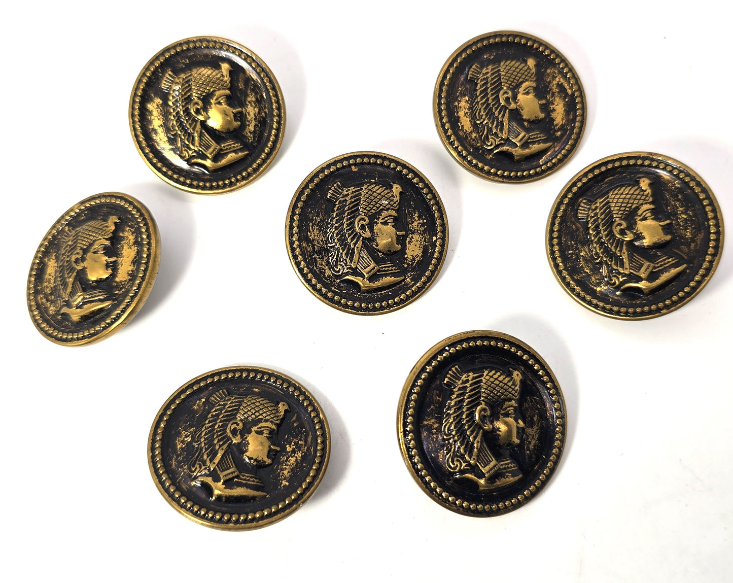 Art DecoEgyptian Revival King Tut Pharoah antique Brass set of 7 buttons