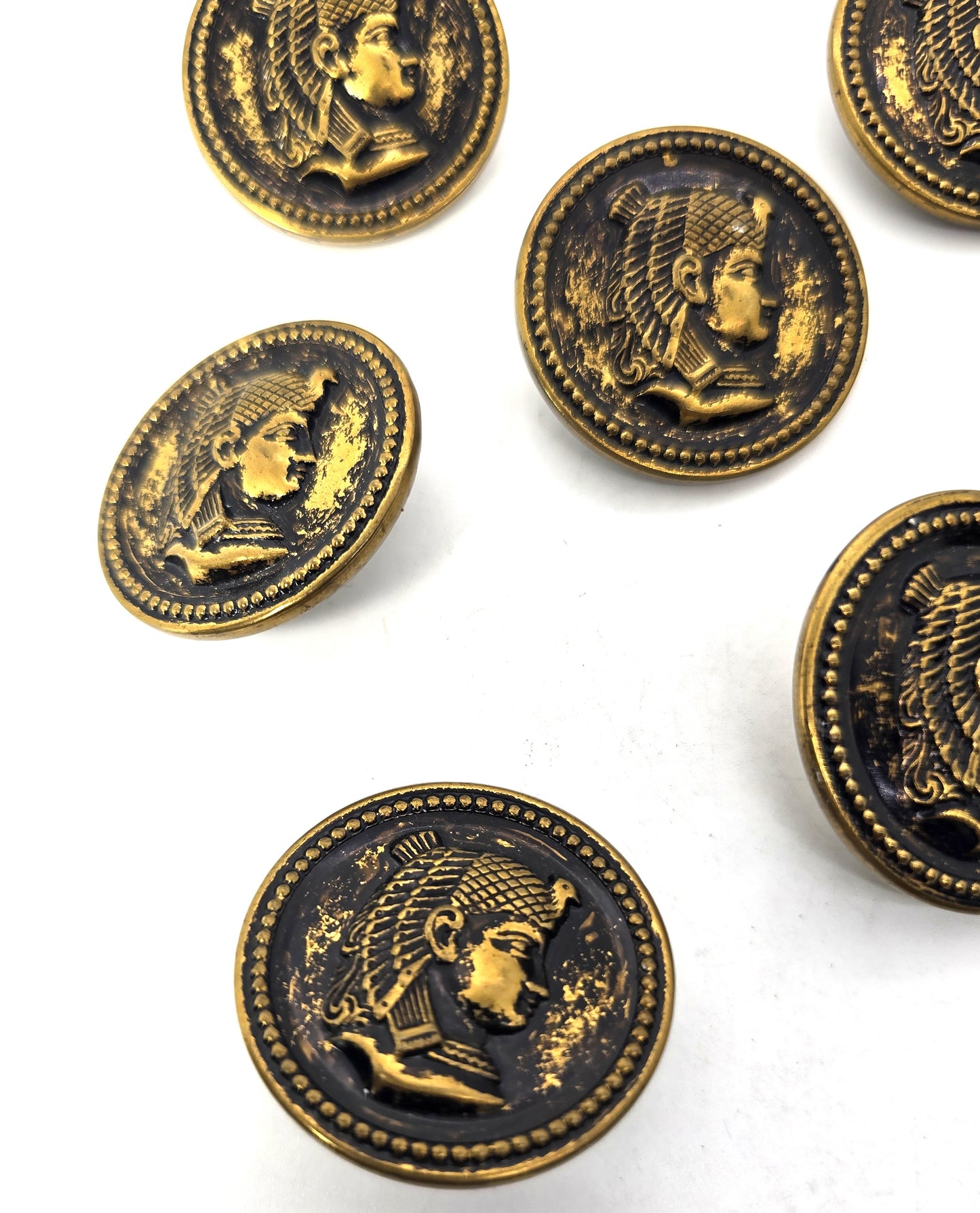 Art DecoEgyptian Revival King Tut Pharoah antique Brass set of 7 buttons