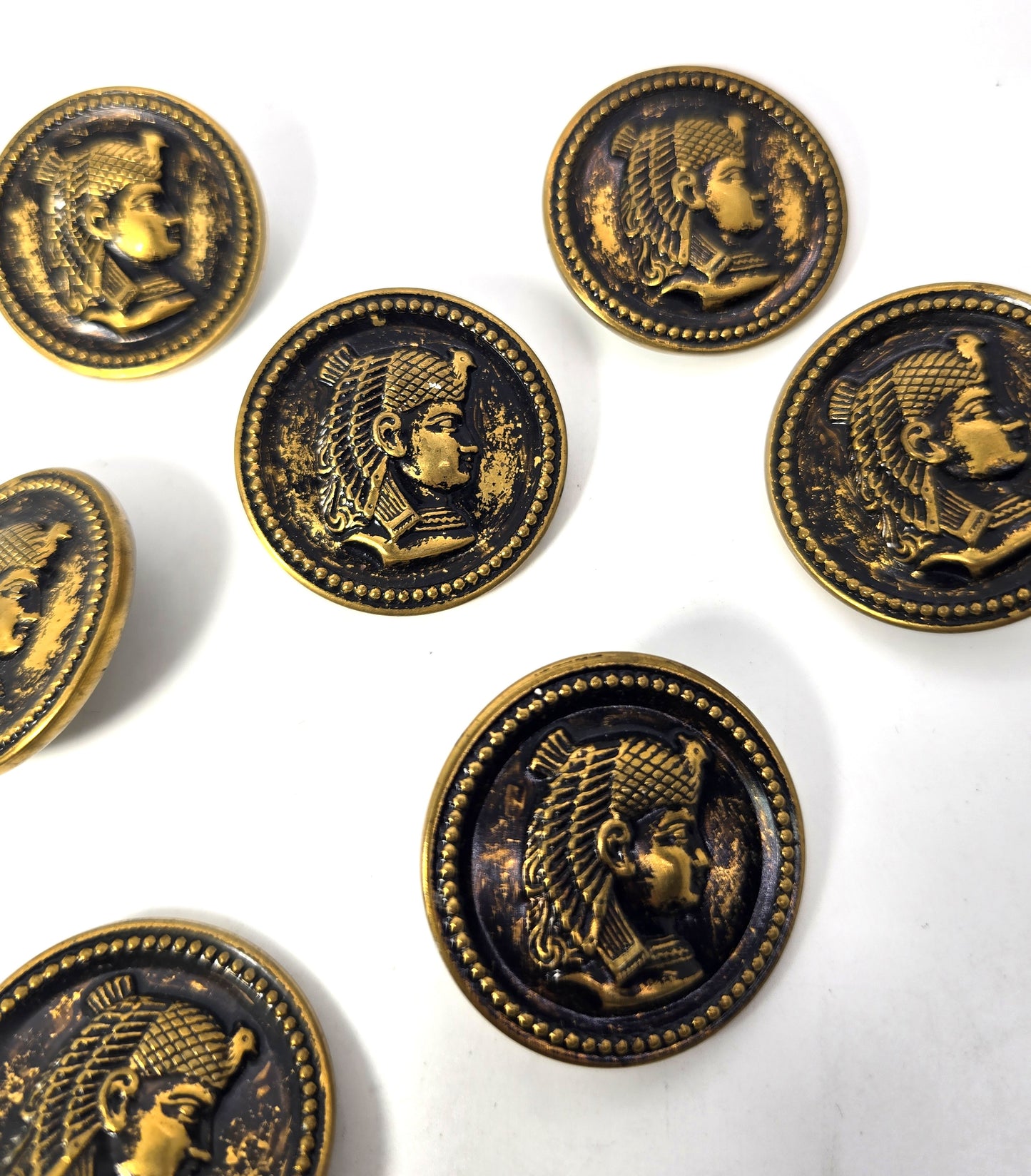 Art DecoEgyptian Revival King Tut Pharoah antique Brass set of 7 buttons