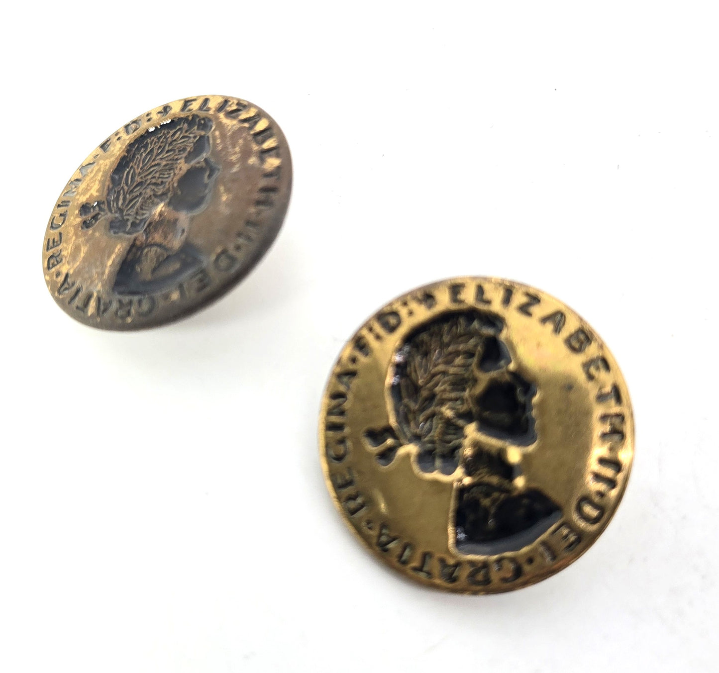 Elizabeth II Dei Gratia Regina Large 1.12" Canada Antique Brass Button set of 2