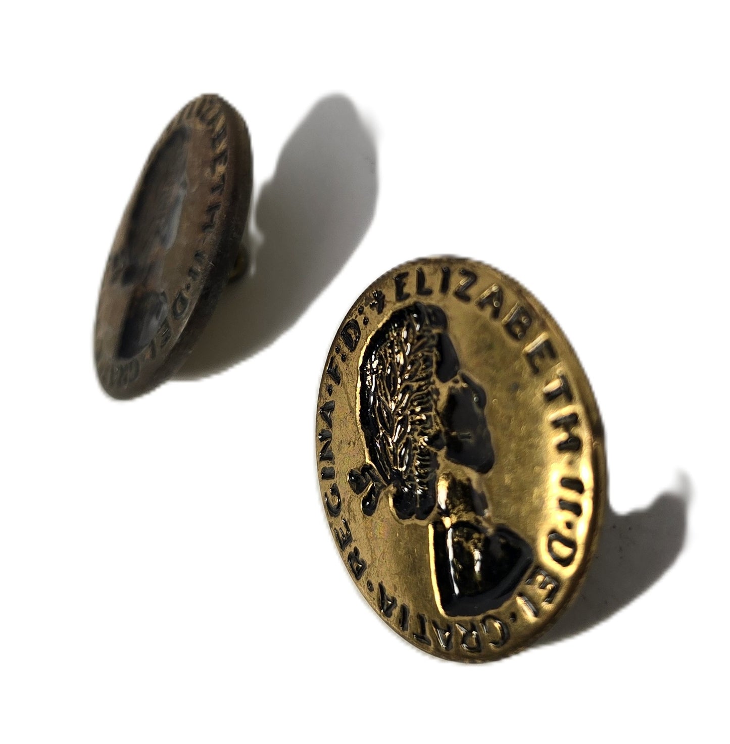 Elizabeth II Dei Gratia Regina Large 1.12" Canada Antique Brass Button set of 2