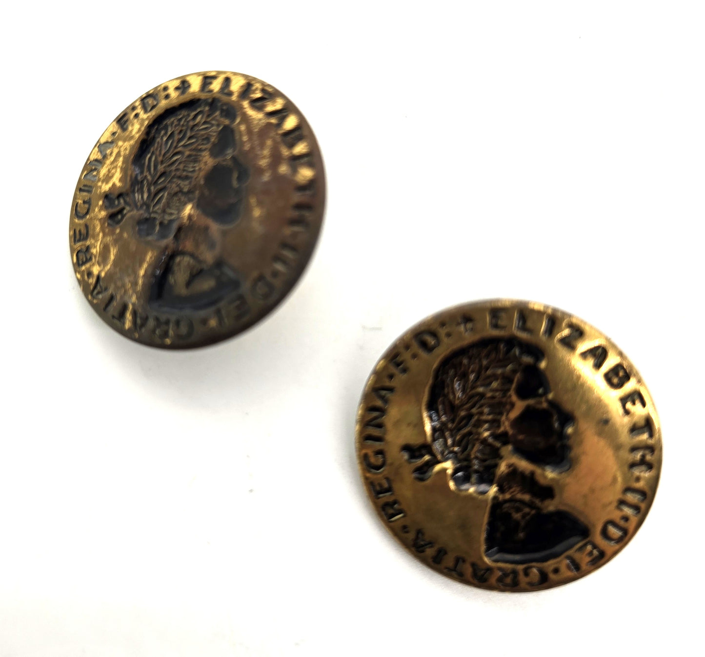 Elizabeth II Dei Gratia Regina Large 1.12" Canada Antique Brass Button set of 2