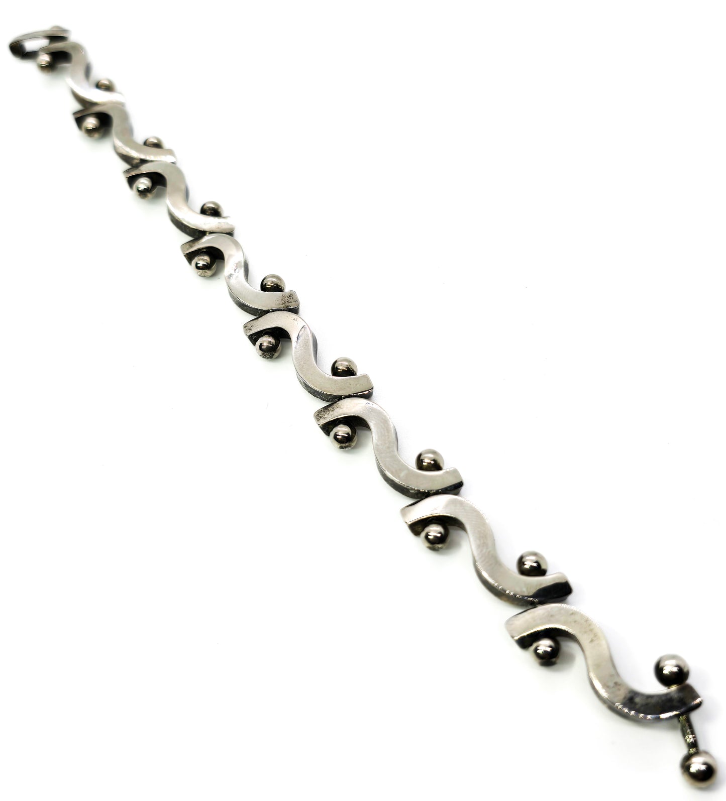 Mexican Modernist Articulated Bar Link solid sterling silver vintage retro bracelet