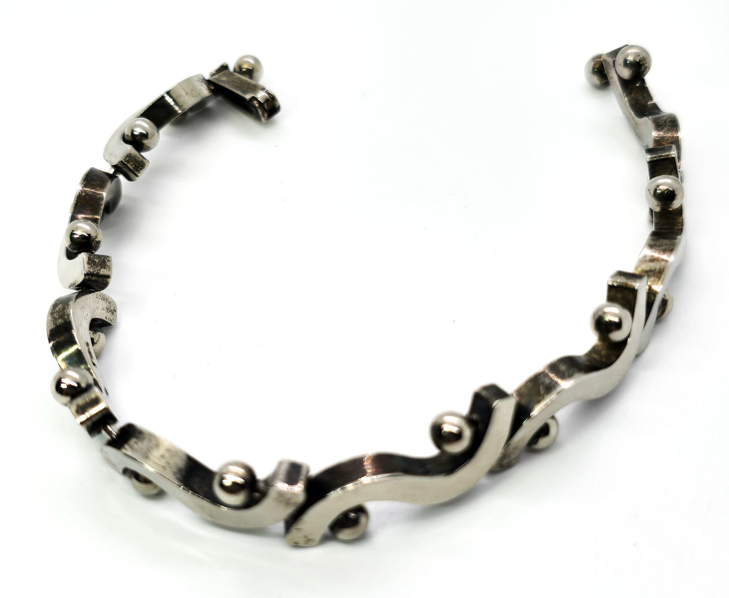 Mexican Modernist Articulated Bar Link solid sterling silver vintage retro bracelet