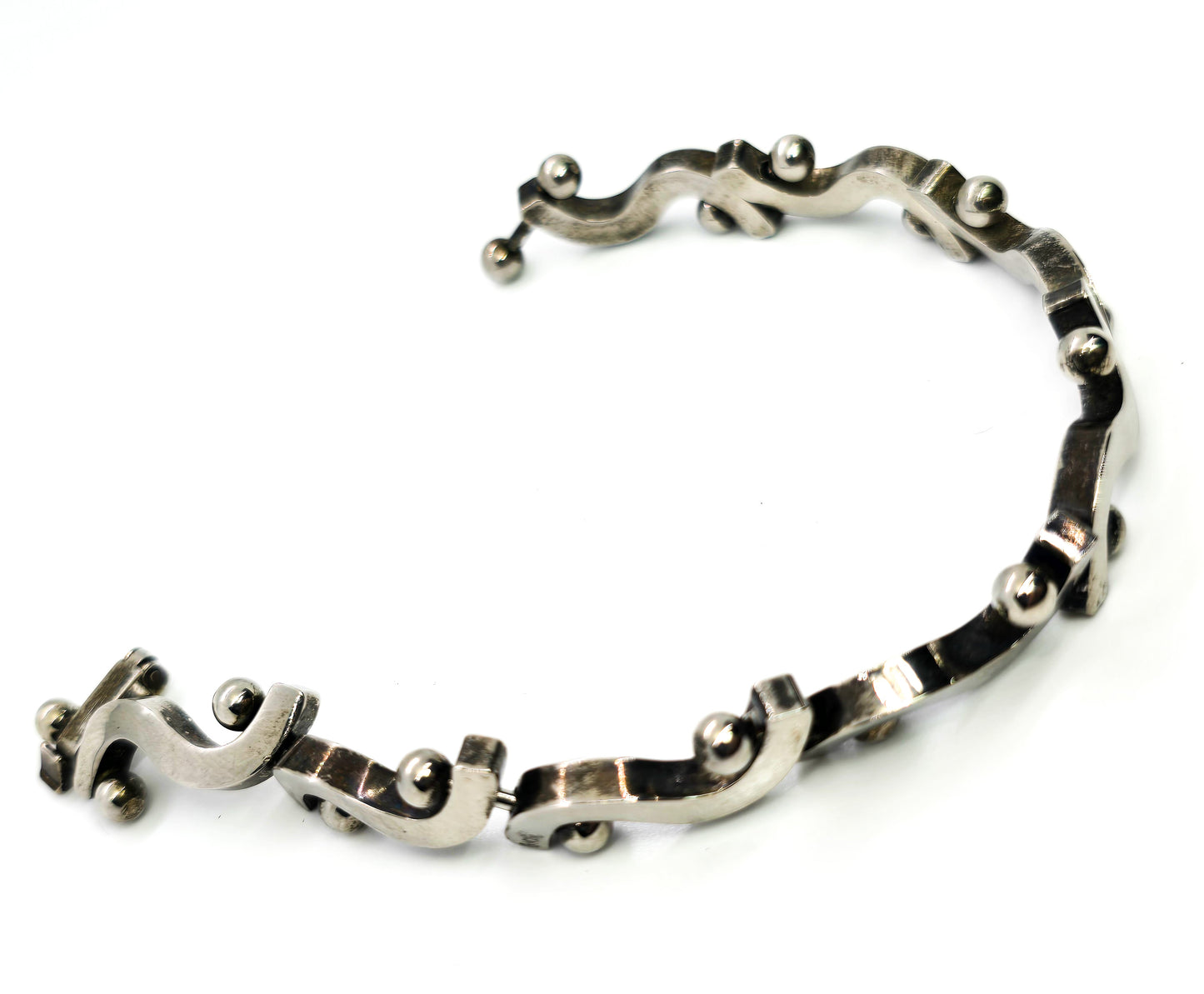 Mexican Modernist Articulated Bar Link solid sterling silver vintage retro bracelet