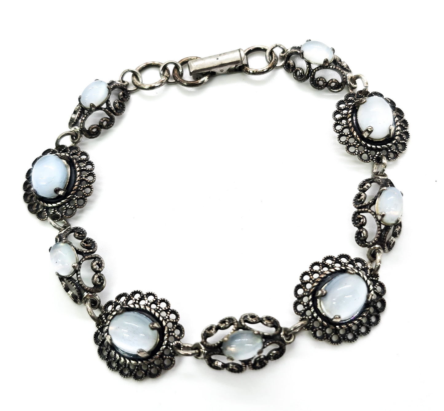 Beau Sterling Silver Moonstone filigree vintage sterling silver tennis bracelet MCM