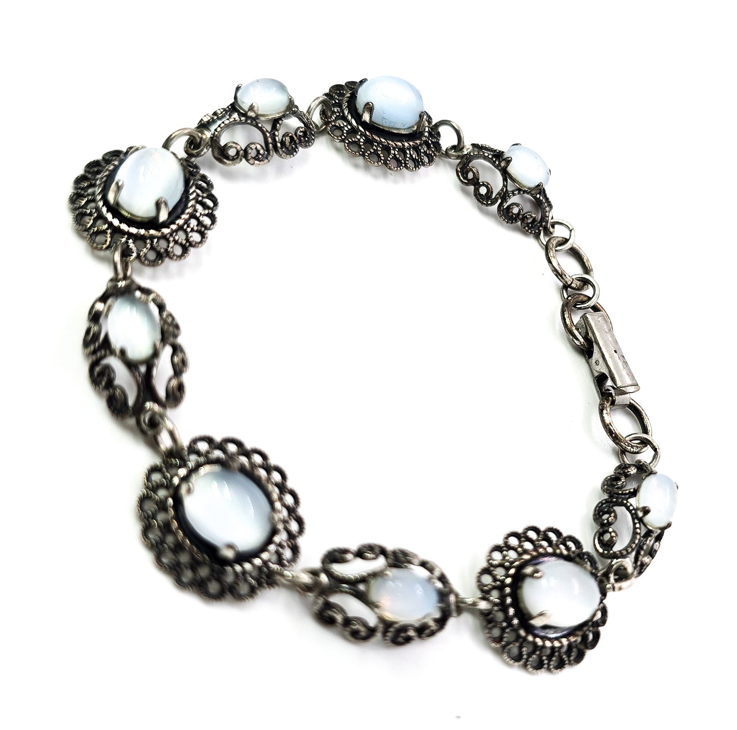 Beau Sterling Silver Moonstone filigree vintage sterling silver tennis bracelet MCM