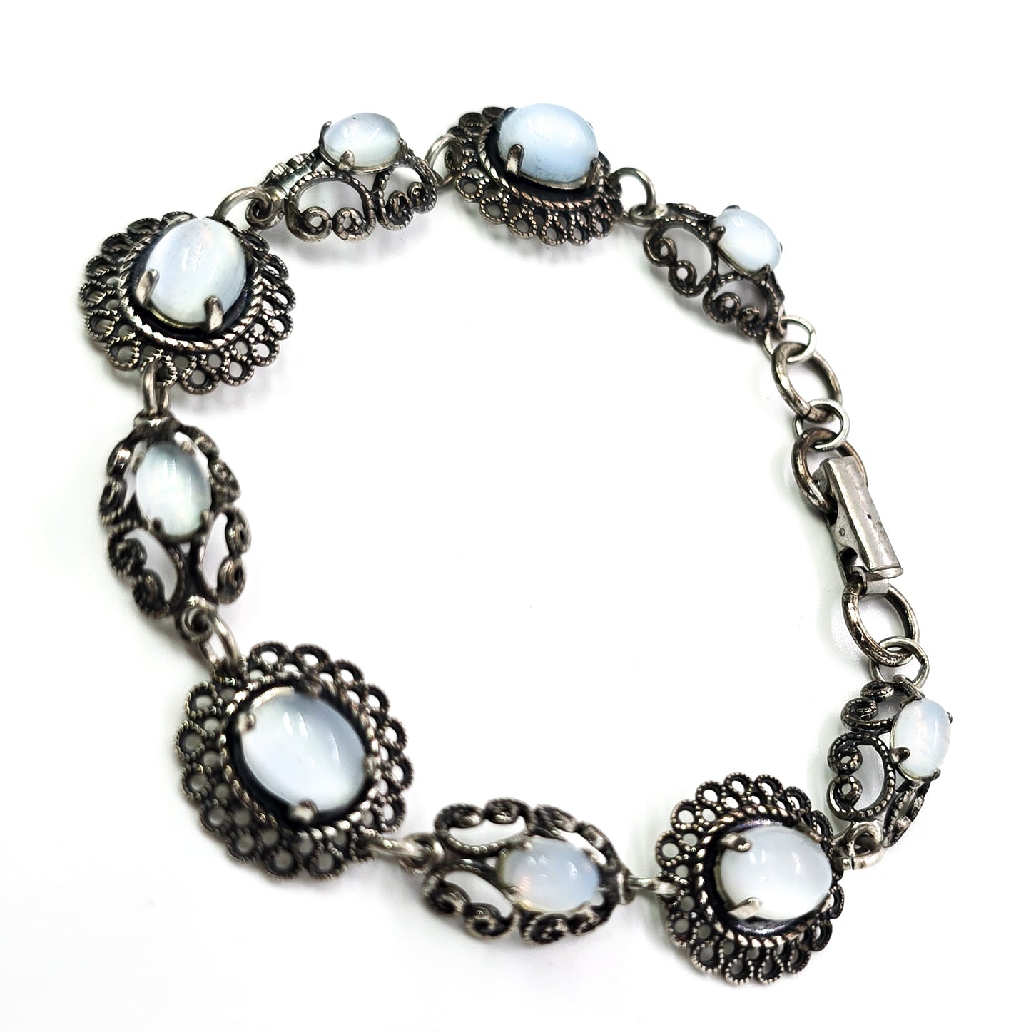 Beau Sterling Silver Moonstone filigree vintage sterling silver tennis bracelet MCM