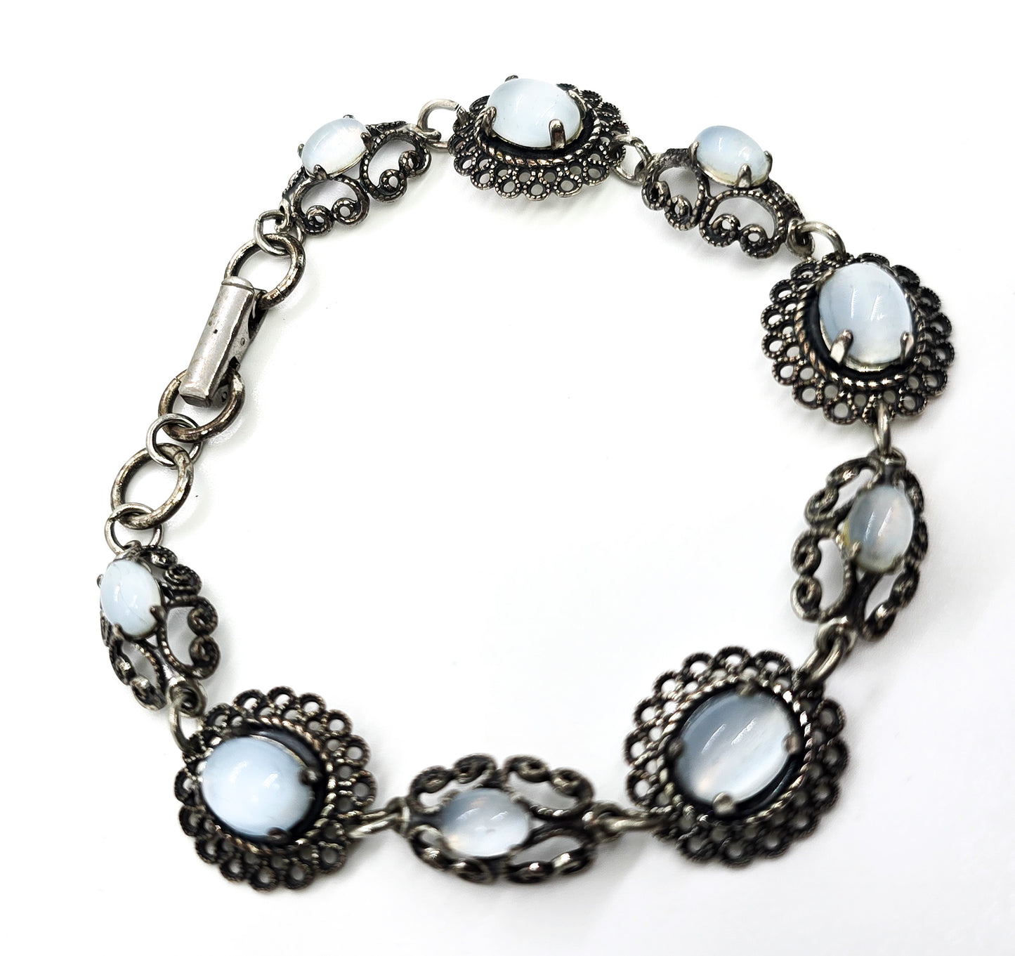 Beau Sterling Silver Moonstone filigree vintage sterling silver tennis bracelet MCM