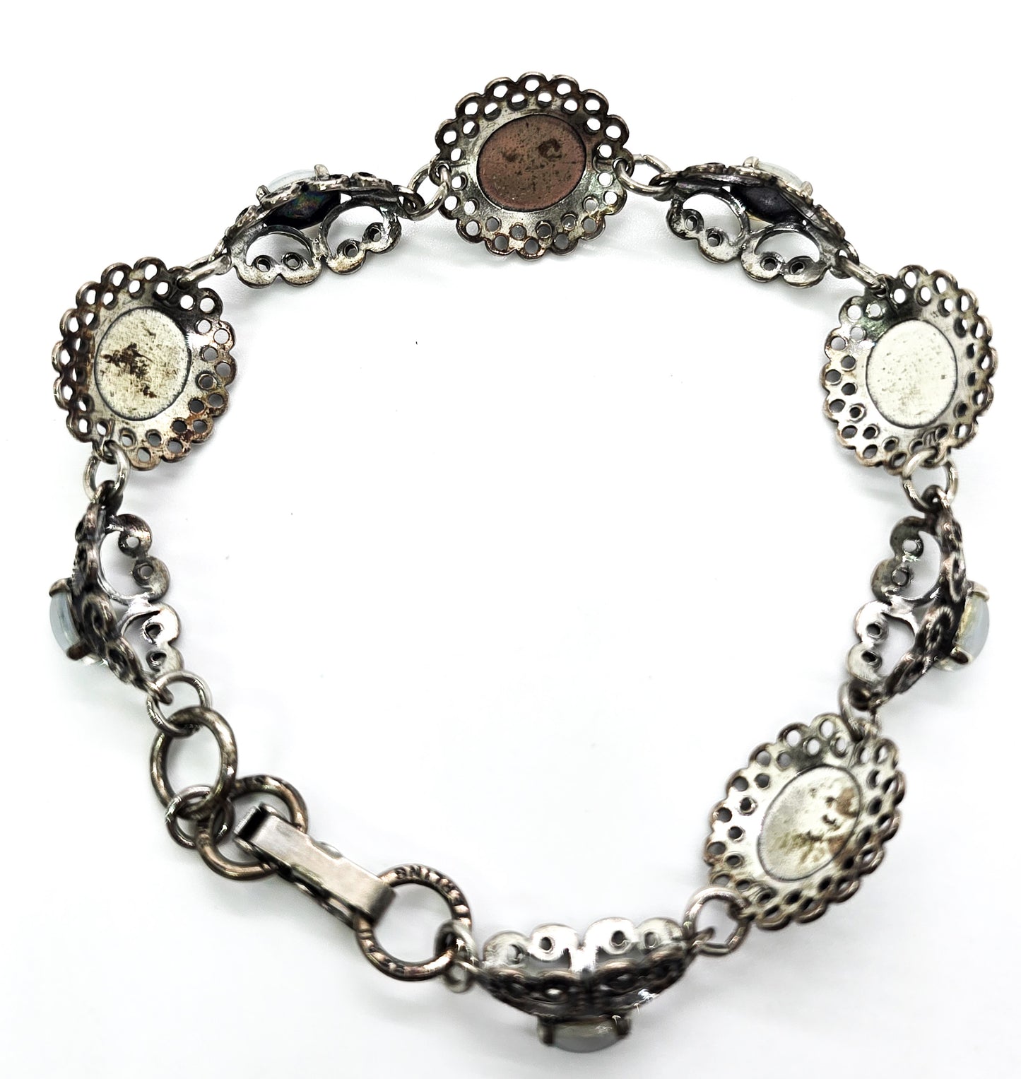 Beau Sterling Silver Moonstone filigree vintage sterling silver tennis bracelet MCM