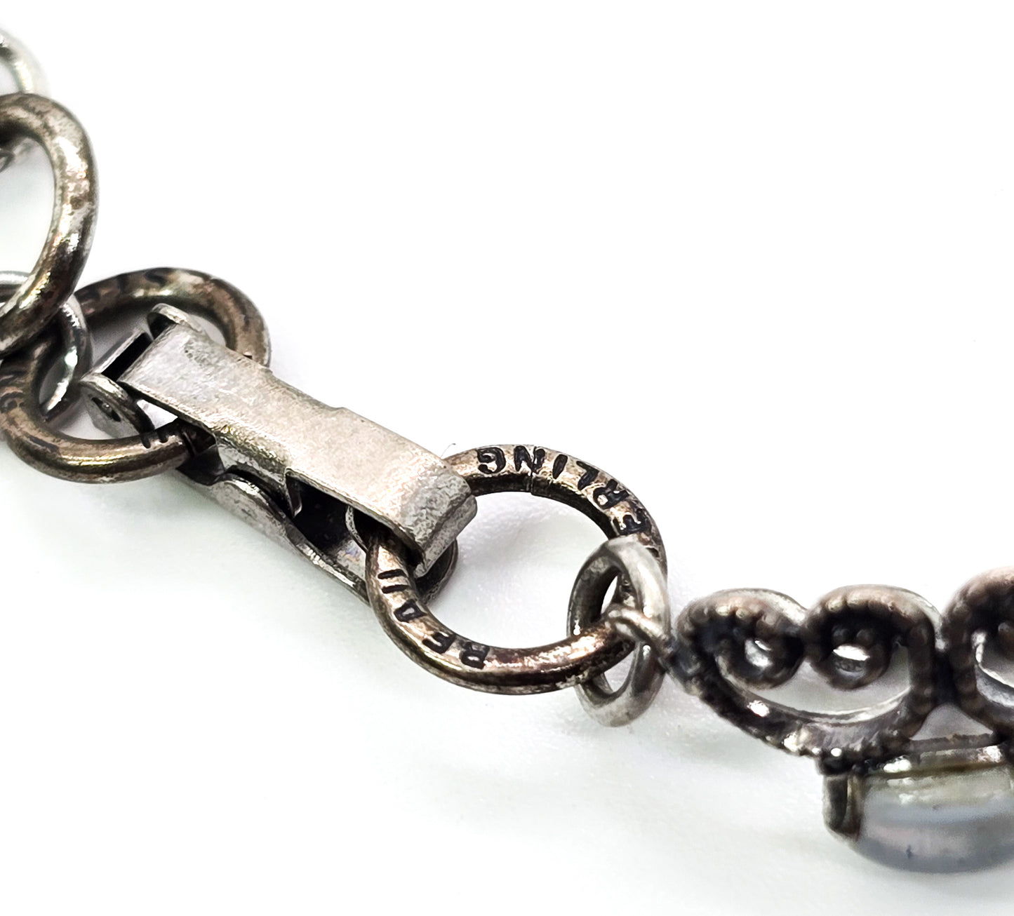 Beau Sterling Silver Moonstone filigree vintage sterling silver tennis bracelet MCM