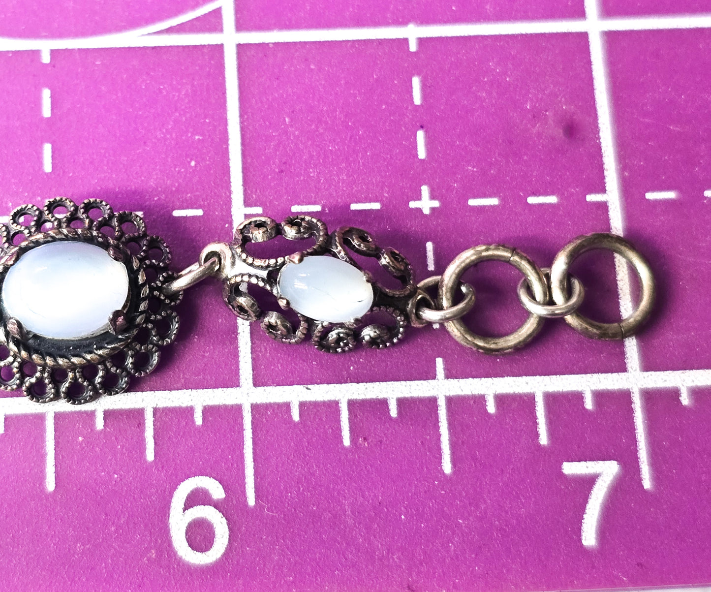 Beau Sterling Silver Moonstone filigree vintage sterling silver tennis bracelet MCM
