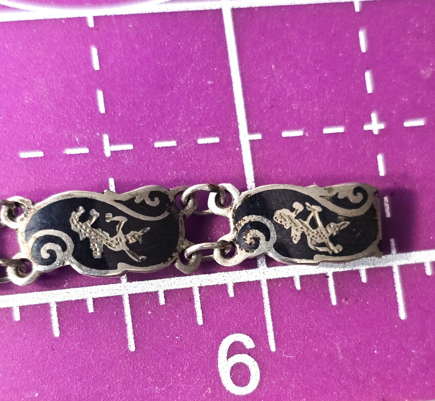 Siam Black Nielloware enamel Mekkala vintage sterling silver bracelet