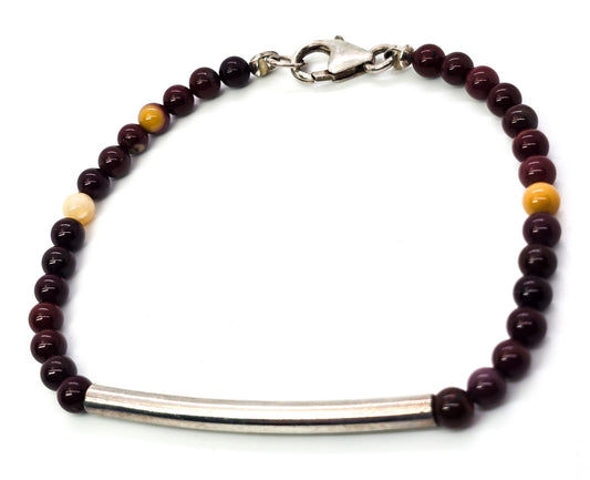 Mookaite beaded 4mm gemstone sterling silver bar link tennis bracelet