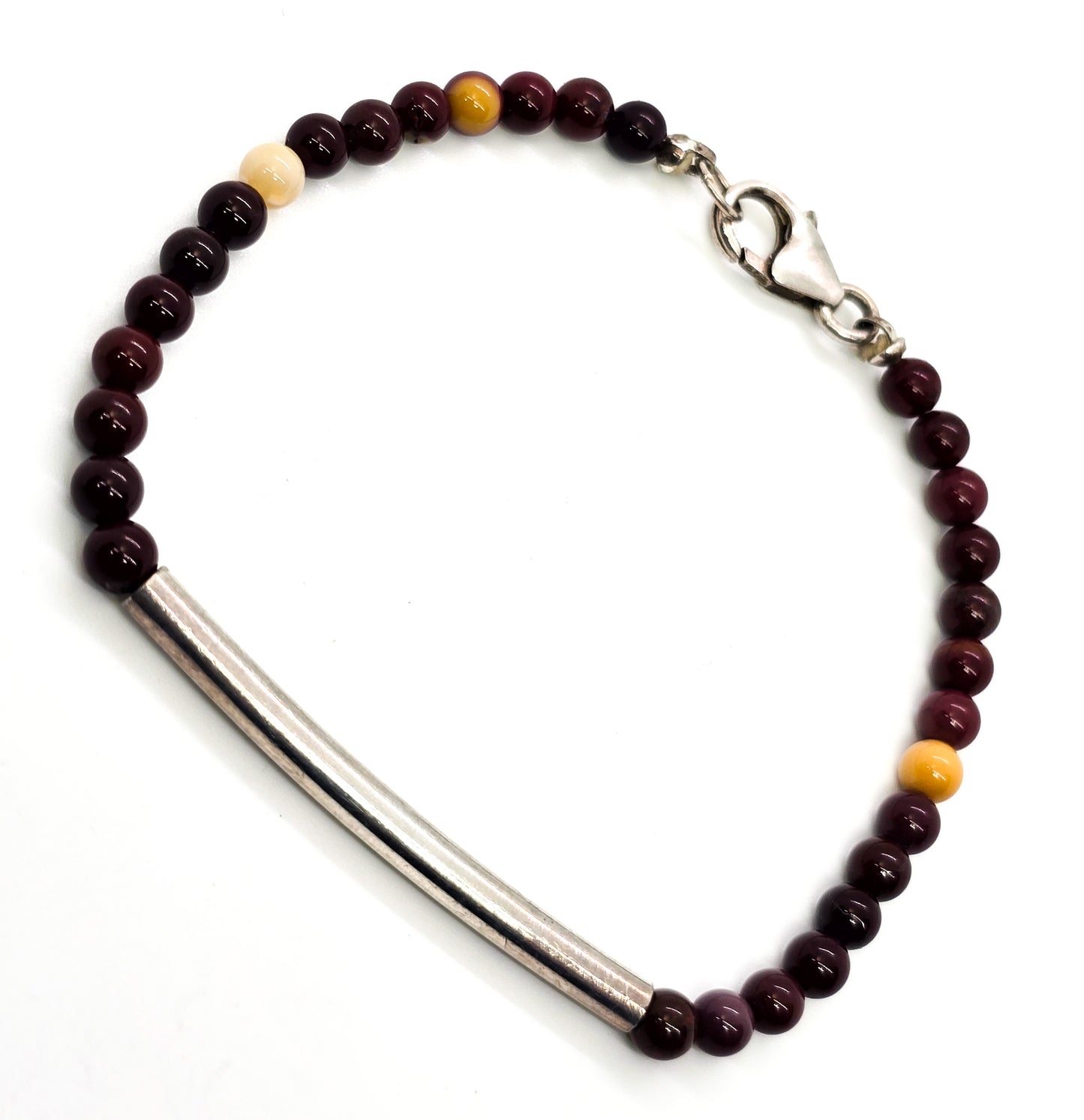 Mookaite beaded 4mm gemstone sterling silver bar link tennis bracelet