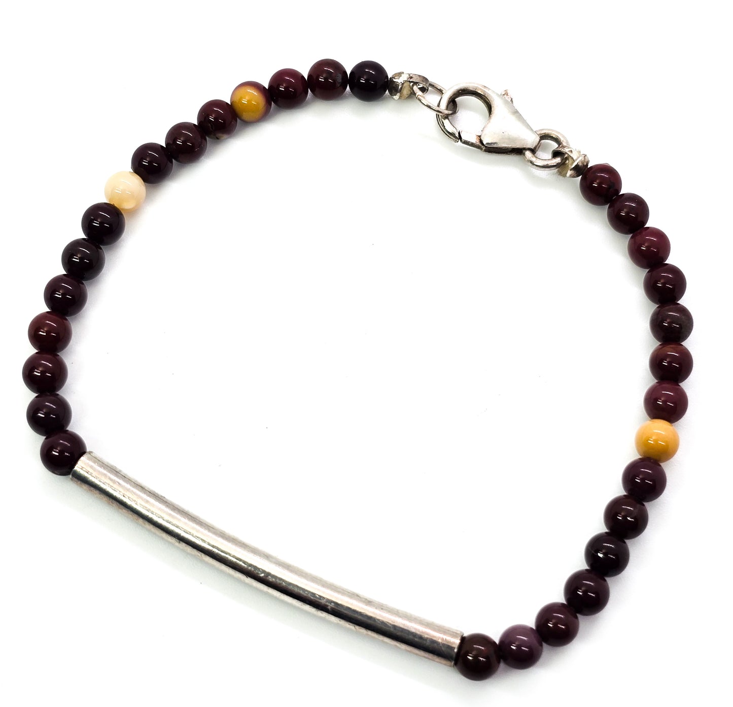Mookaite beaded 4mm gemstone sterling silver bar link tennis bracelet