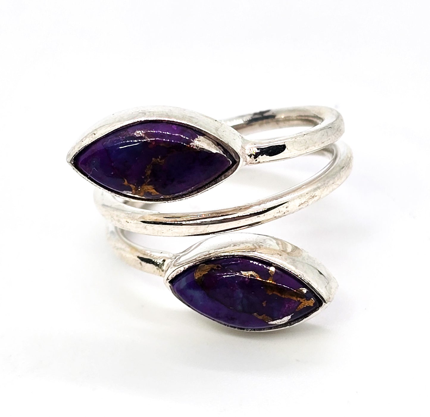 Purple mohave turquoise Double gemstone sterling silver wrap ring size 7