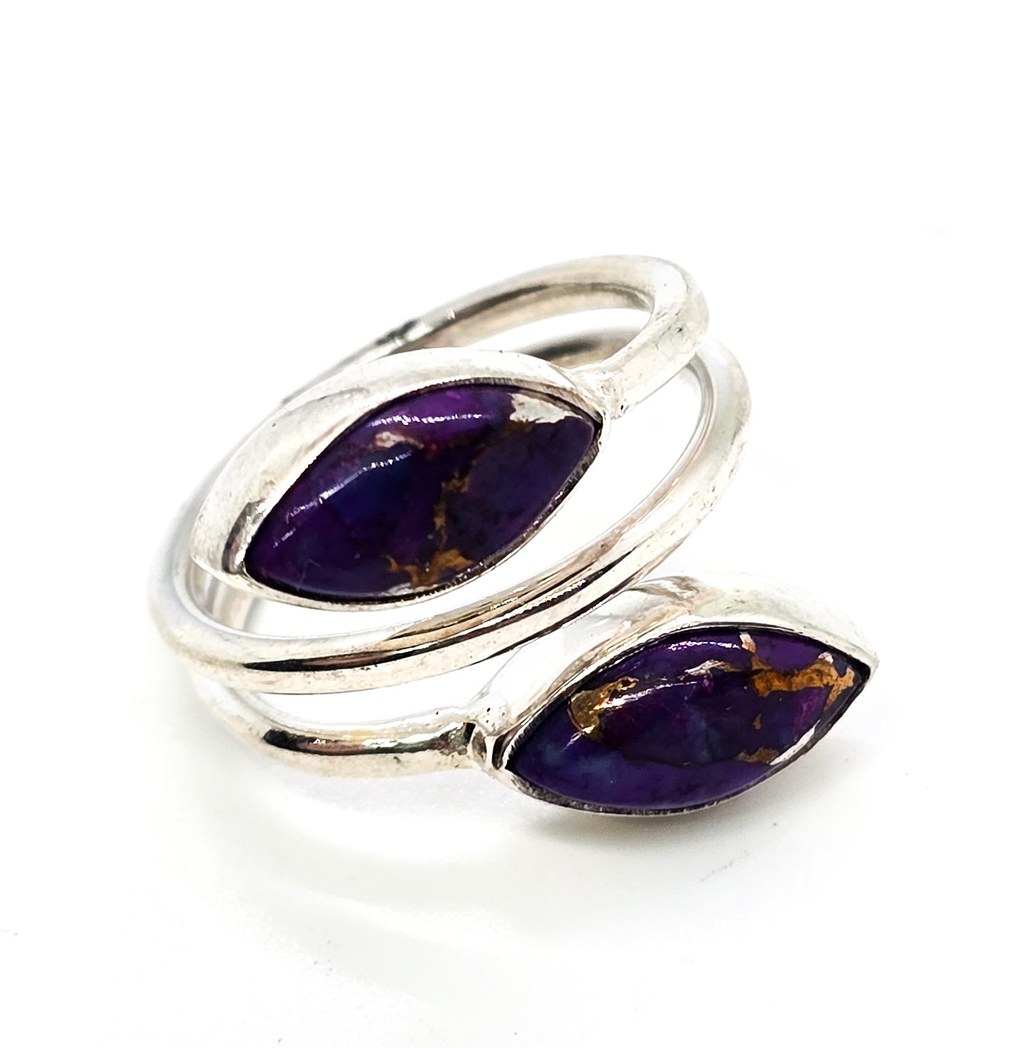 Purple mohave turquoise Double gemstone sterling silver wrap ring size 7