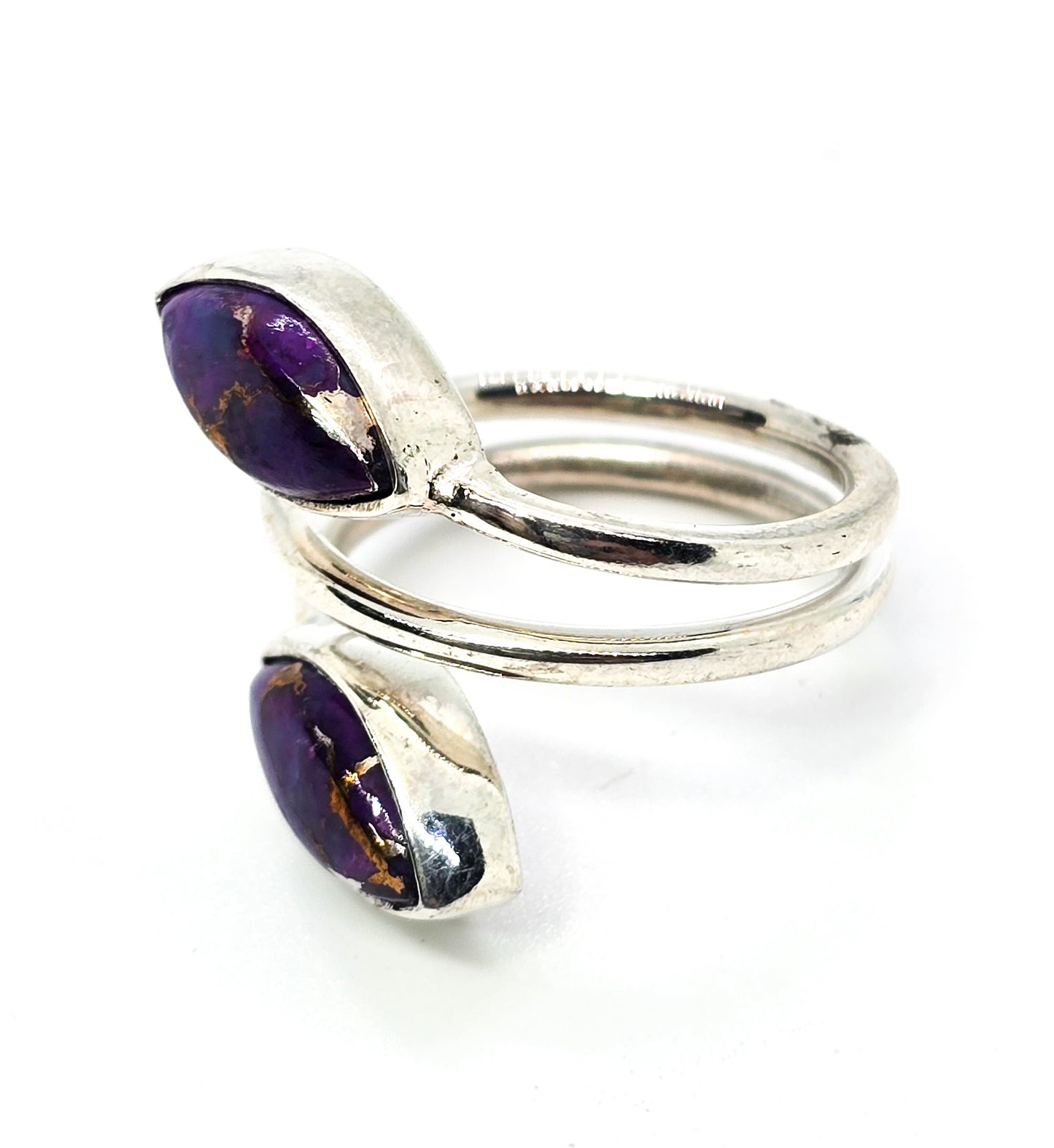 Purple mohave turquoise Double gemstone sterling silver wrap ring size 7
