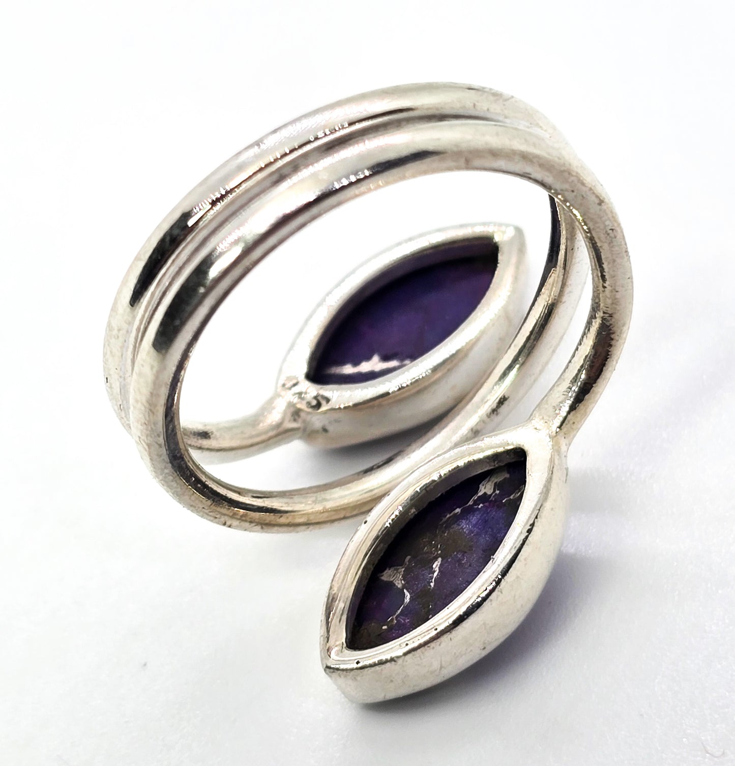 Purple mohave turquoise Double gemstone sterling silver wrap ring size 7
