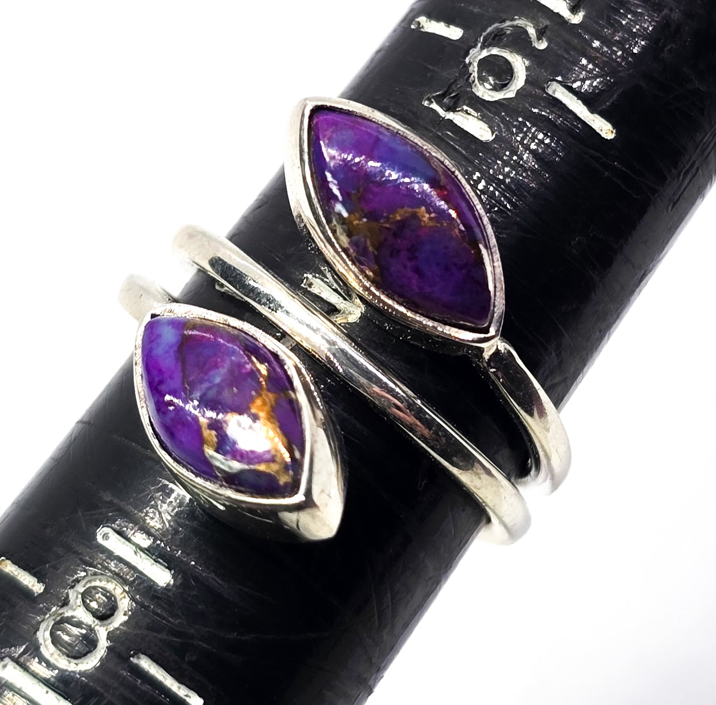 Purple mohave turquoise Double gemstone sterling silver wrap ring size 7