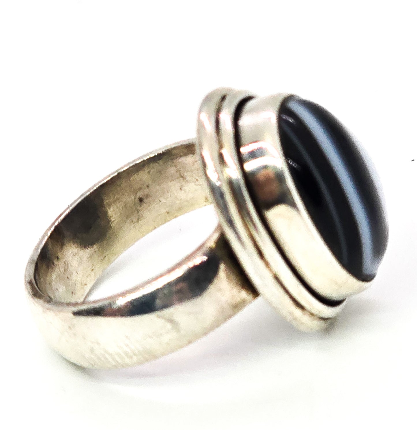 Black Sardonyx agate gemstone vintage solid sterling silver ring size 6