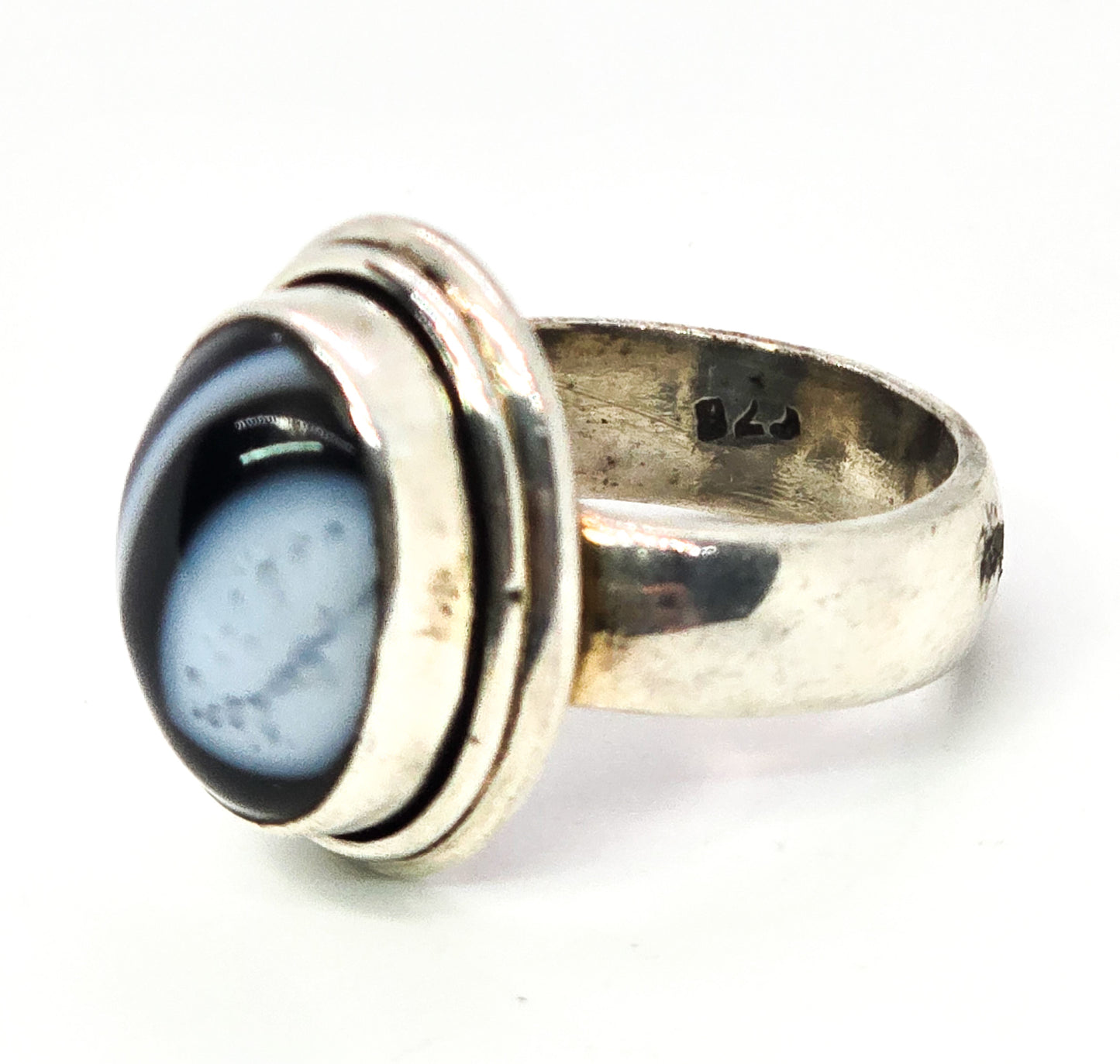 Black Sardonyx agate gemstone vintage solid sterling silver ring size 6
