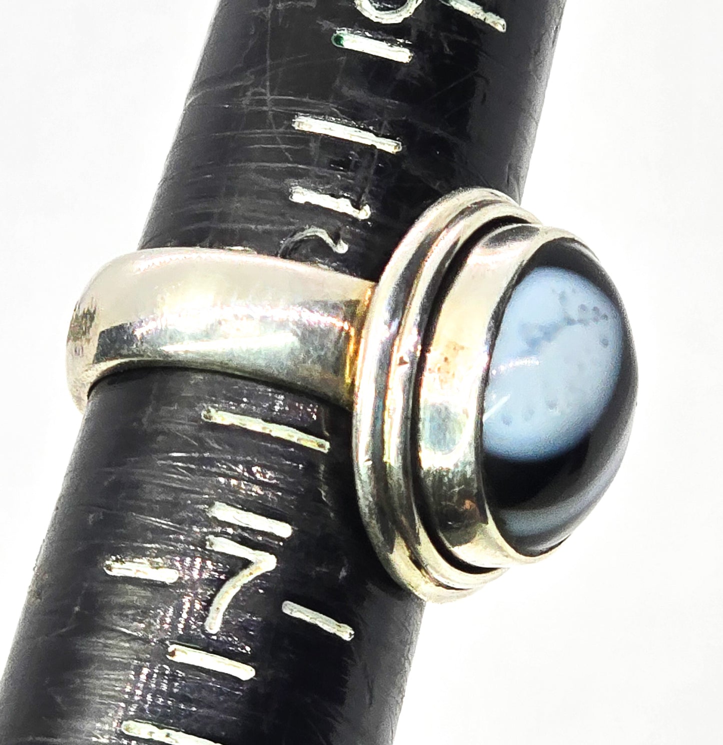 Black Sardonyx agate gemstone vintage solid sterling silver ring size 6