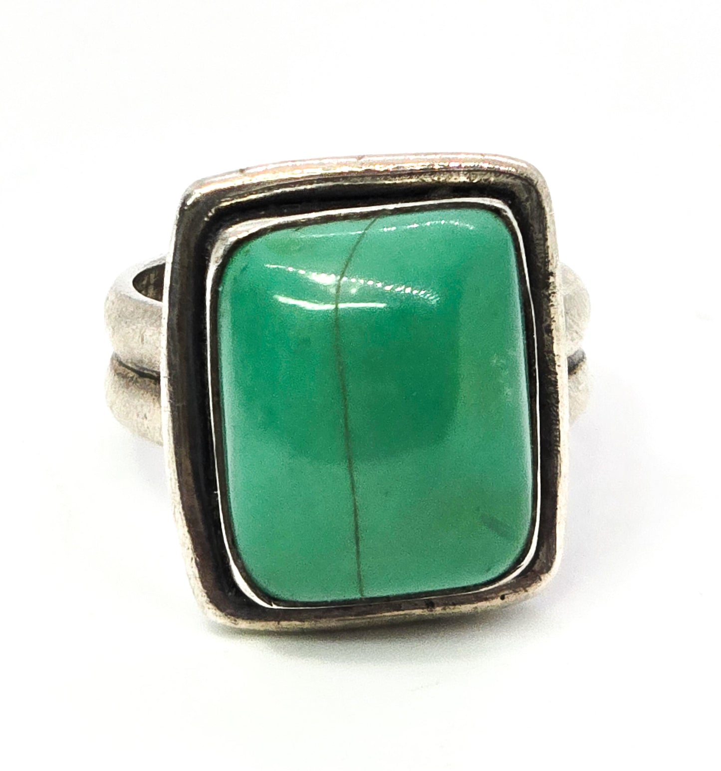 Green turquoise sterling silver Artisan vintage solid sterling silver ring size 7