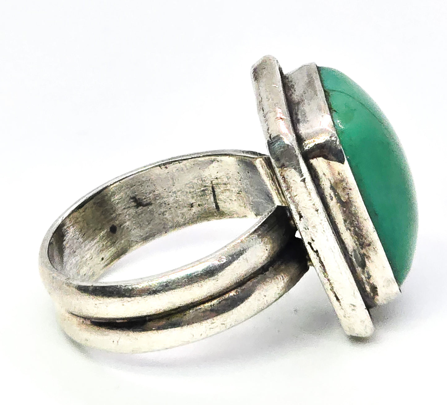 Green turquoise sterling silver Artisan vintage solid sterling silver ring size 7