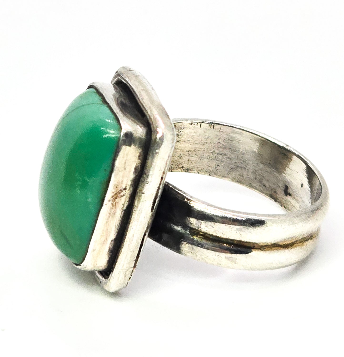 Green turquoise sterling silver Artisan vintage solid sterling silver ring size 7