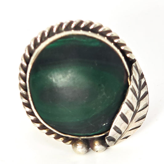 Malachite large Navajo Native American split shank sterling silver ring size 5.5