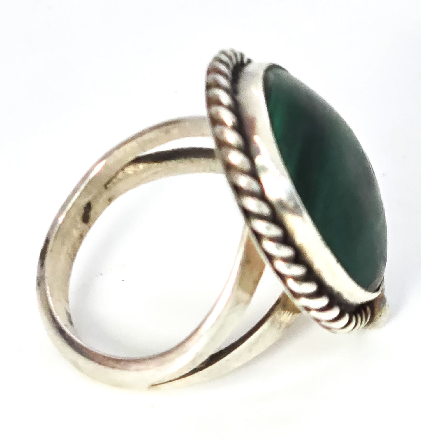 Malachite large Navajo Native American split shank sterling silver ring size 5.5
