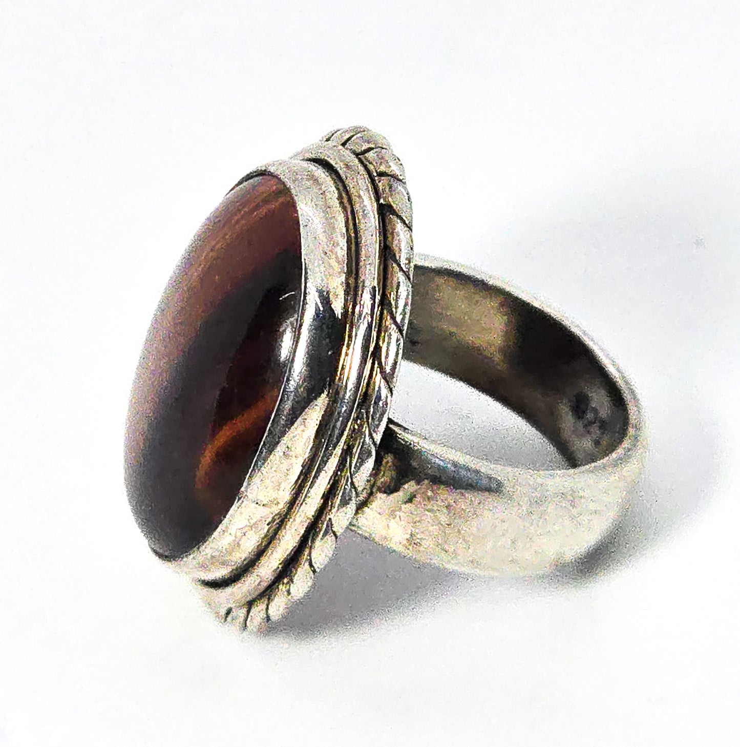 Red Tiger's eye large gemstone solid sterling silver ring size 5.5