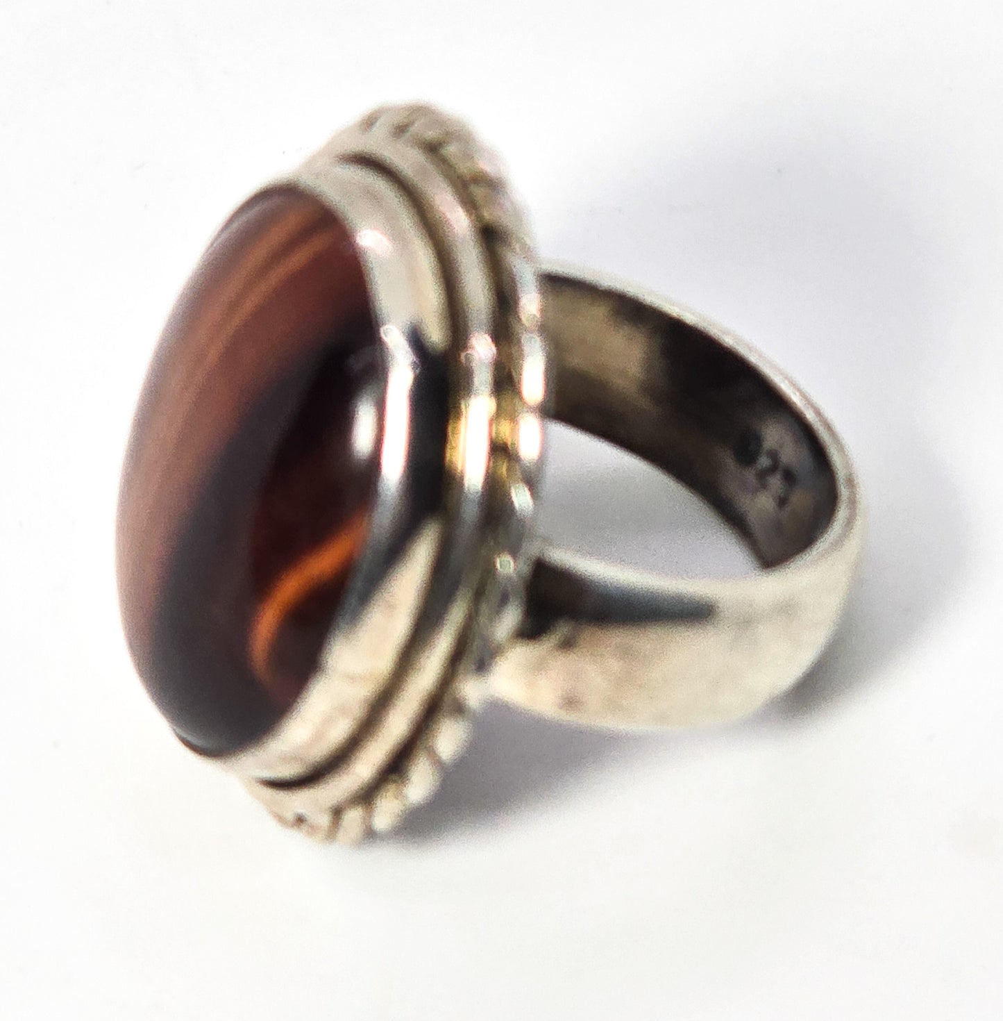 Red Tiger's eye large gemstone solid sterling silver ring size 5.5