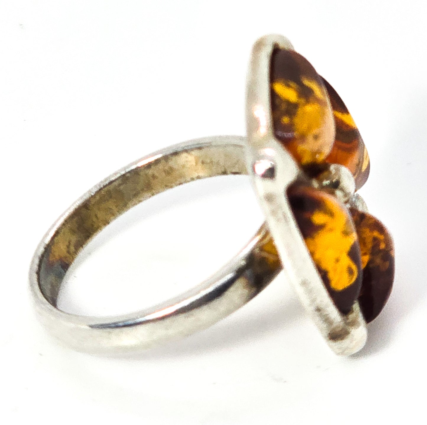 Maltese Cross amber sterling silver vintage gemstone ring size 5.5