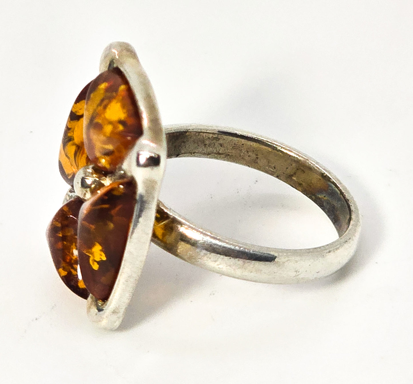 Maltese Cross amber sterling silver vintage gemstone ring size 5.5